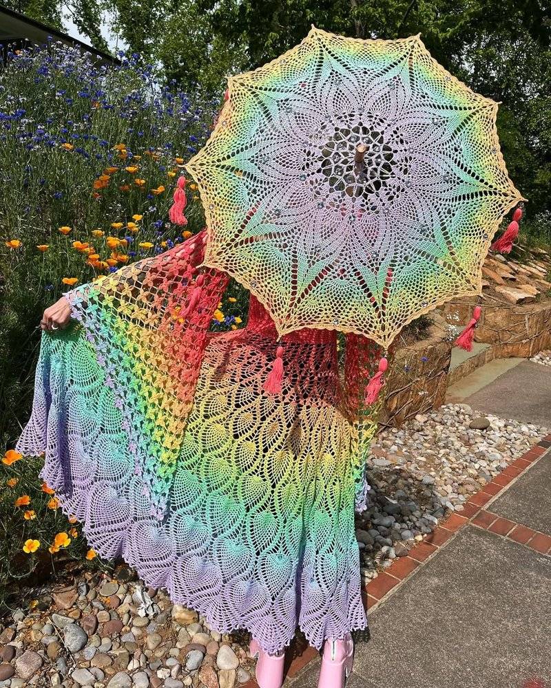 Rainbow Mandala Crochet Umbrella