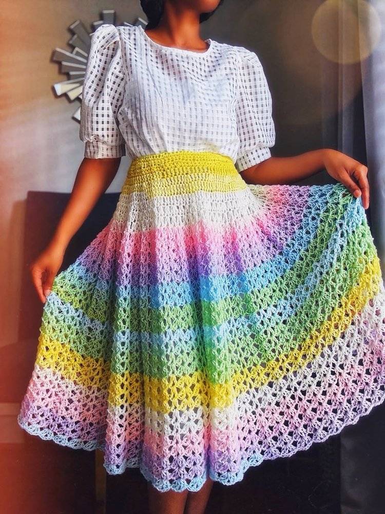 Rainbow Stripe Crochet Maxi Skirt