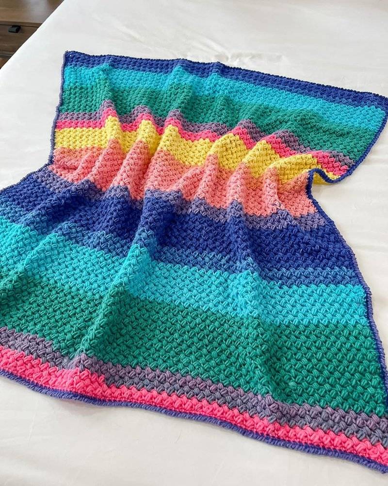 Rainbow Striped Crochet Blanket with Textured Stitch