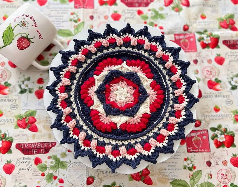 Red, White, and Blue Crochet Mandala Coaster