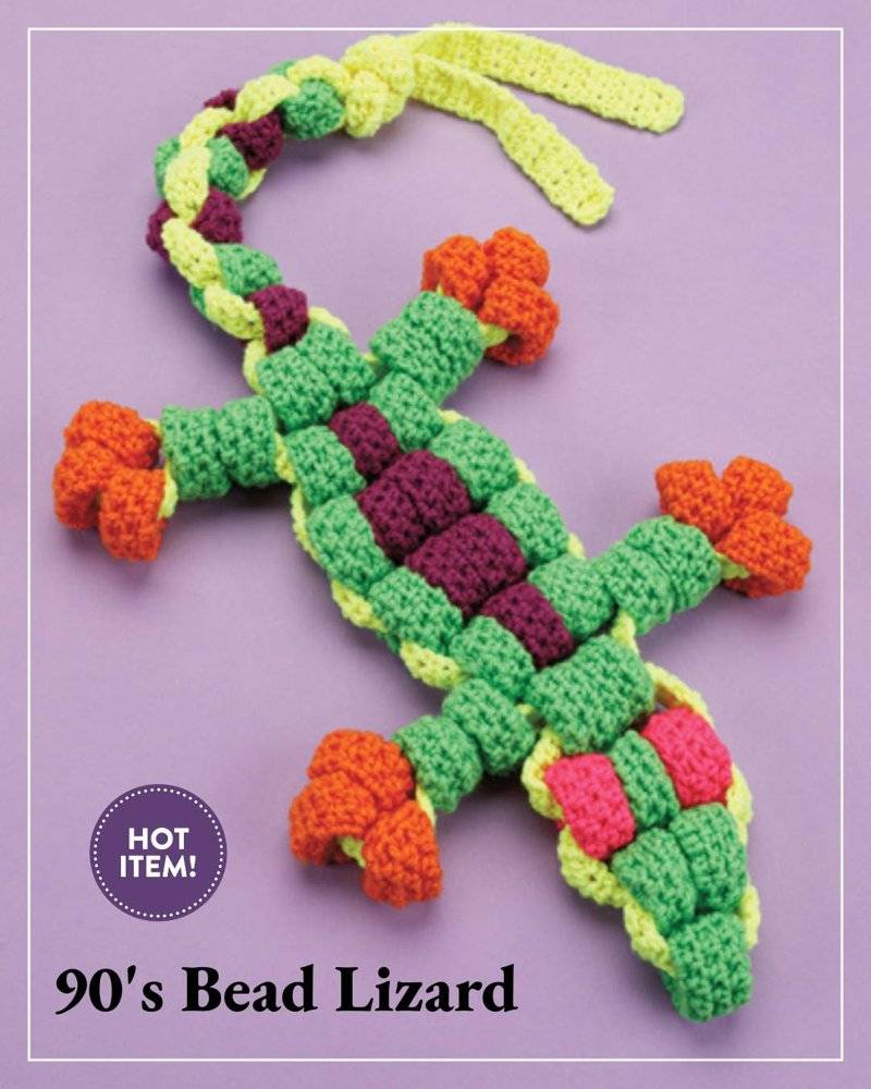 Retro Beaded Crochet Lizard Toy