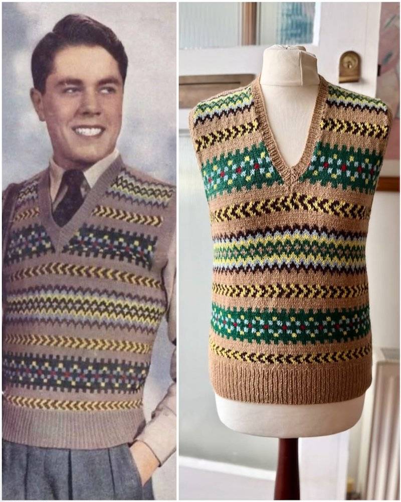 Retro Fair Isle V-Neck Vest Crochet Pattern