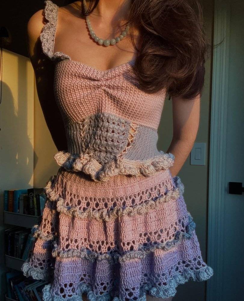 Ruffled Tiered Crochet Dress with Lace Details