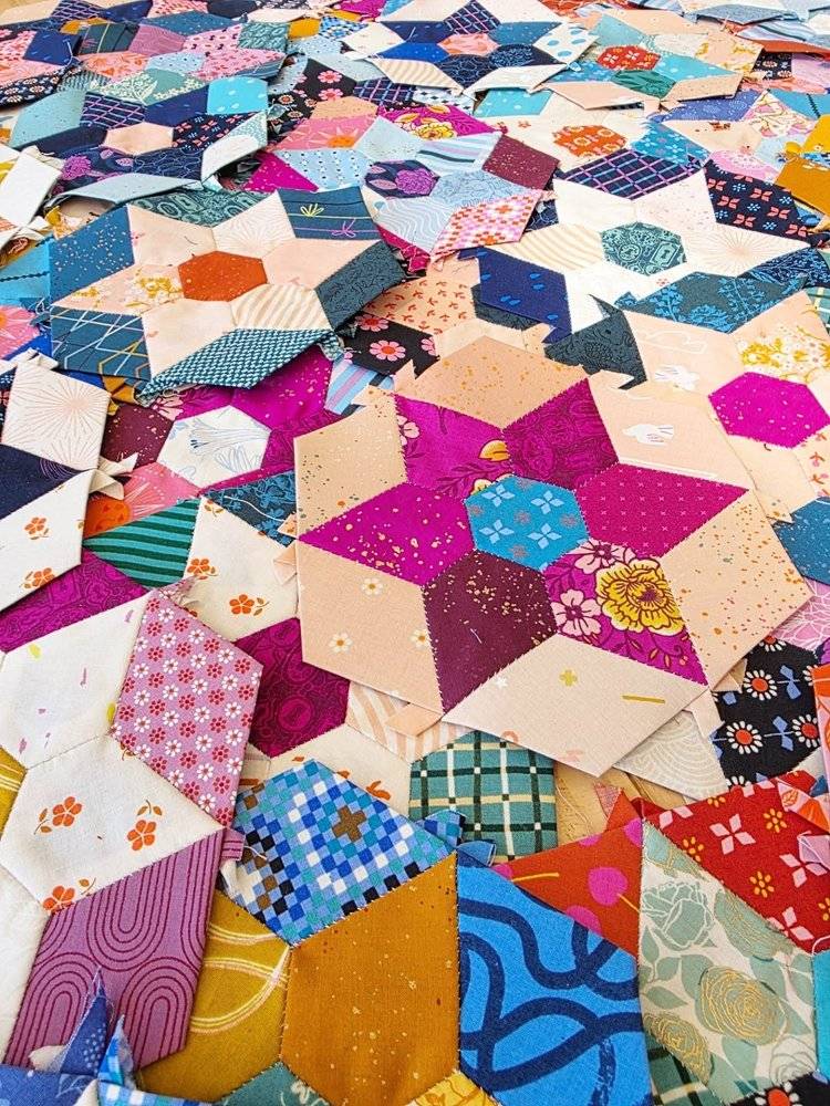 Scrappy Hexagon Paper Pieced Quilt Top