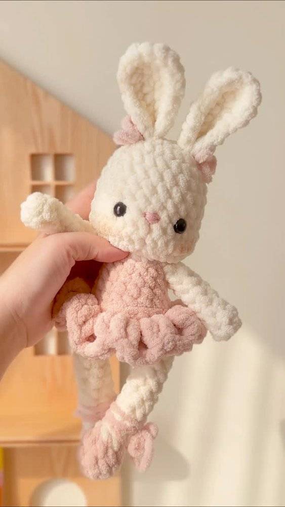 Soft Crochet Bunny Ballerina Doll