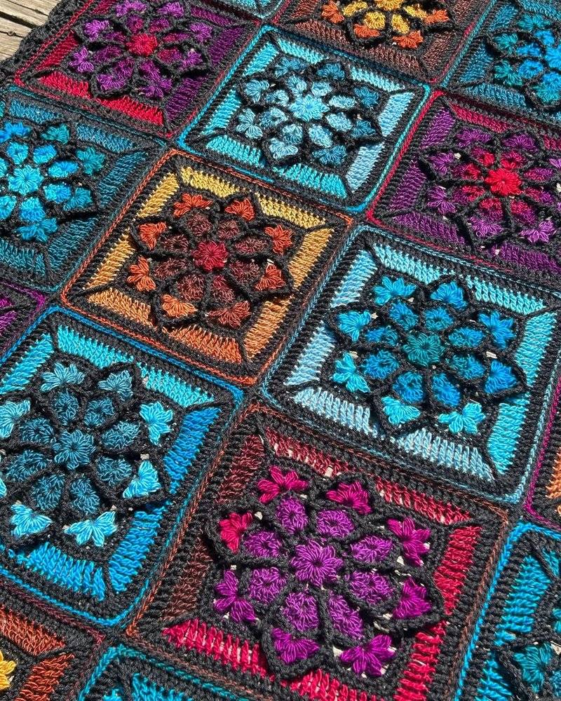 Stained Glass Crochet Squares Pillow Cover