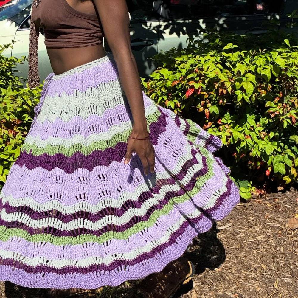 Striped Chevron Crochet Maxi Skirt