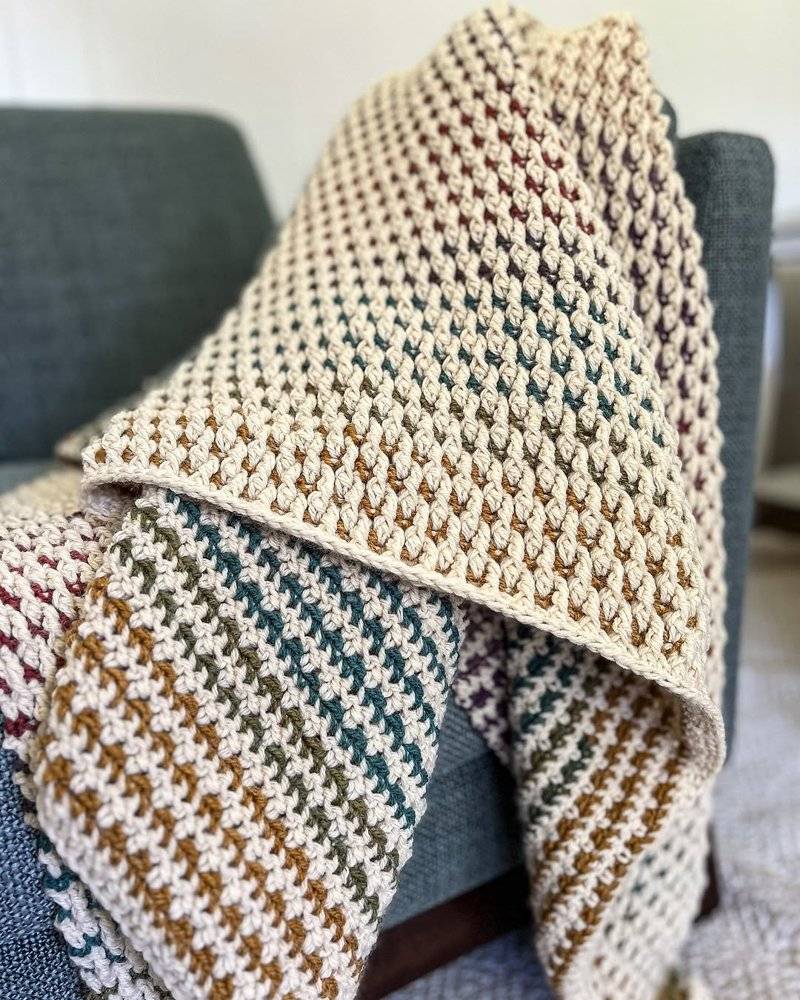 Striped Crochet Blanket with Textured Stitch