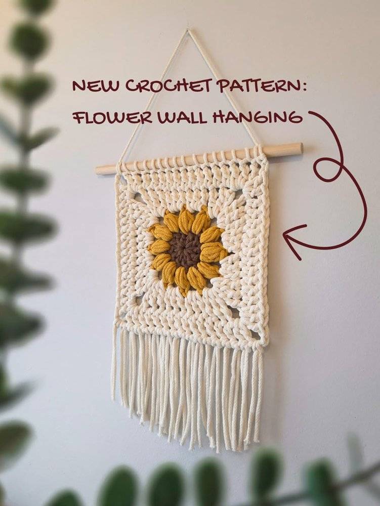 Sunflower Granny Square Crochet Wall Hanging
