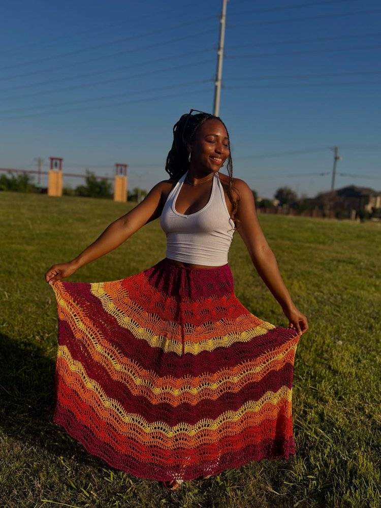 Sunset Ombre Crochet Maxi Skirt