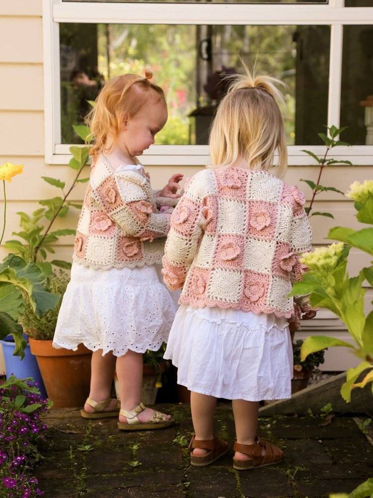 Sweet Crocheted Granny Square Cardigans with Flower Motifs