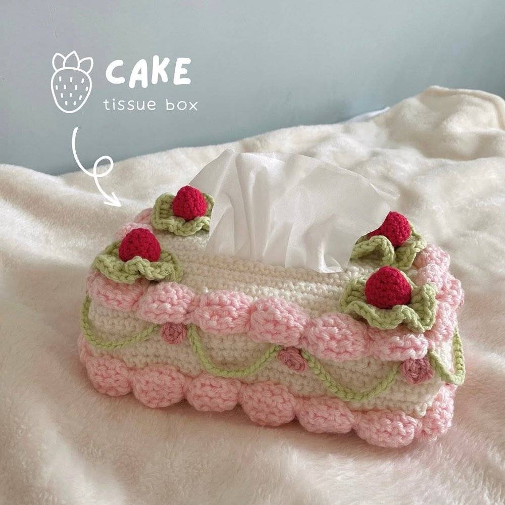 Sweet Strawberry Cake Crochet Tissue Box