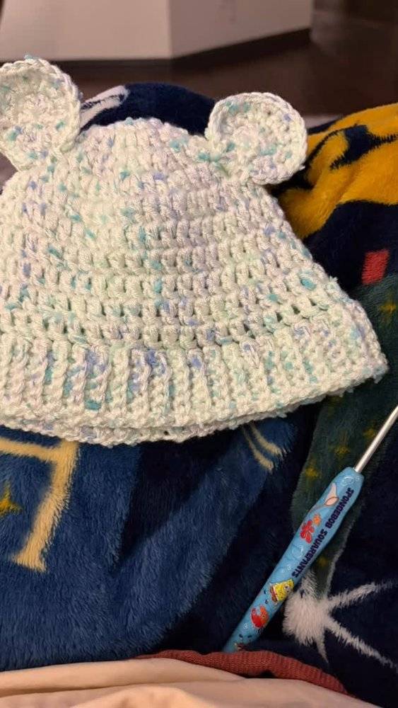 Sweetly Speckled Crochet Bear Hat