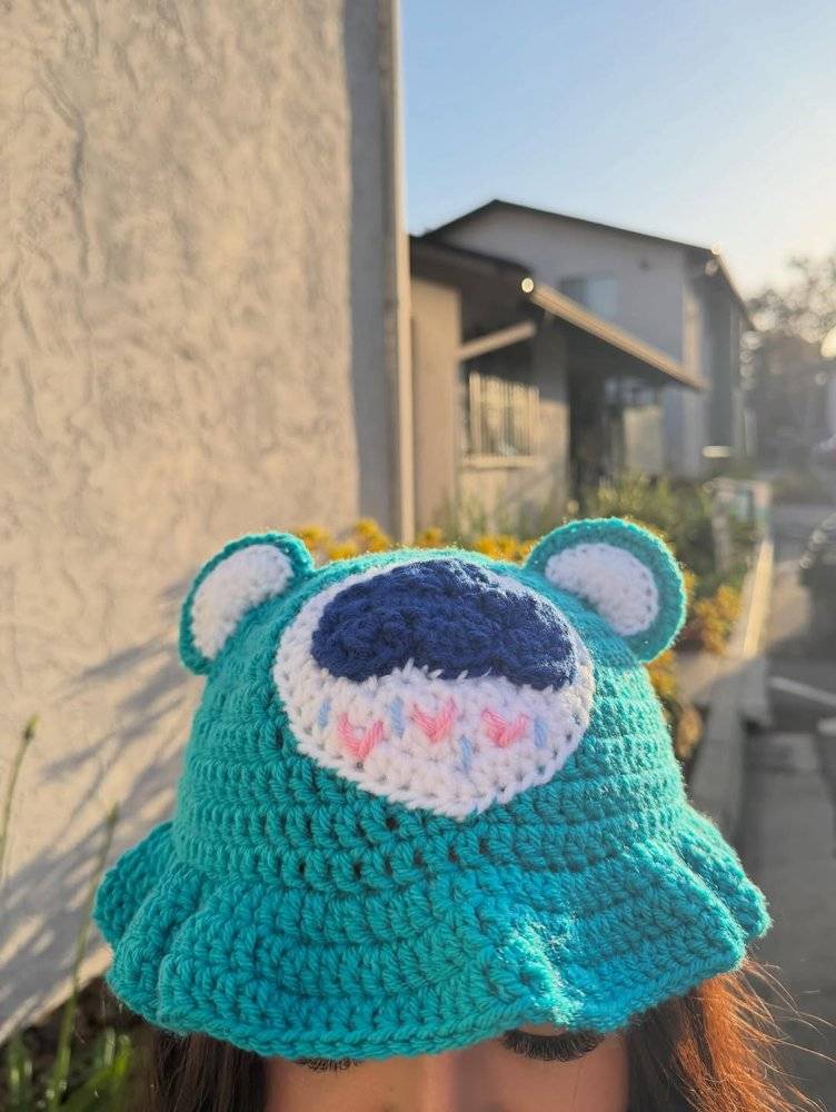 Teal Crochet Bear Bucket Hat