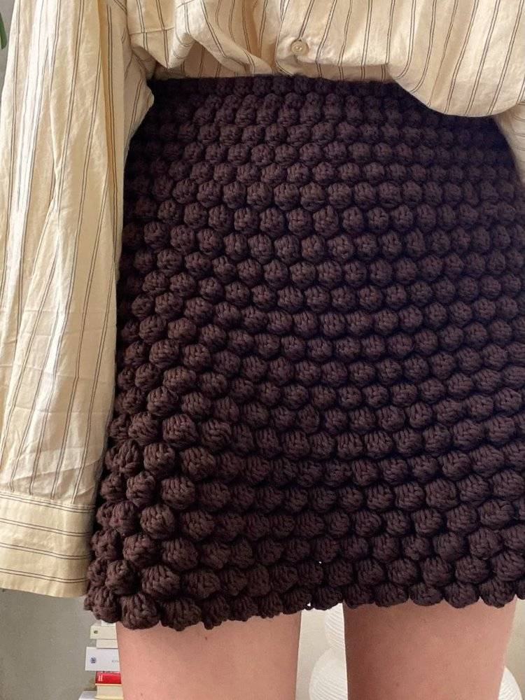 Textured Bobble Stitch Crochet Skirt