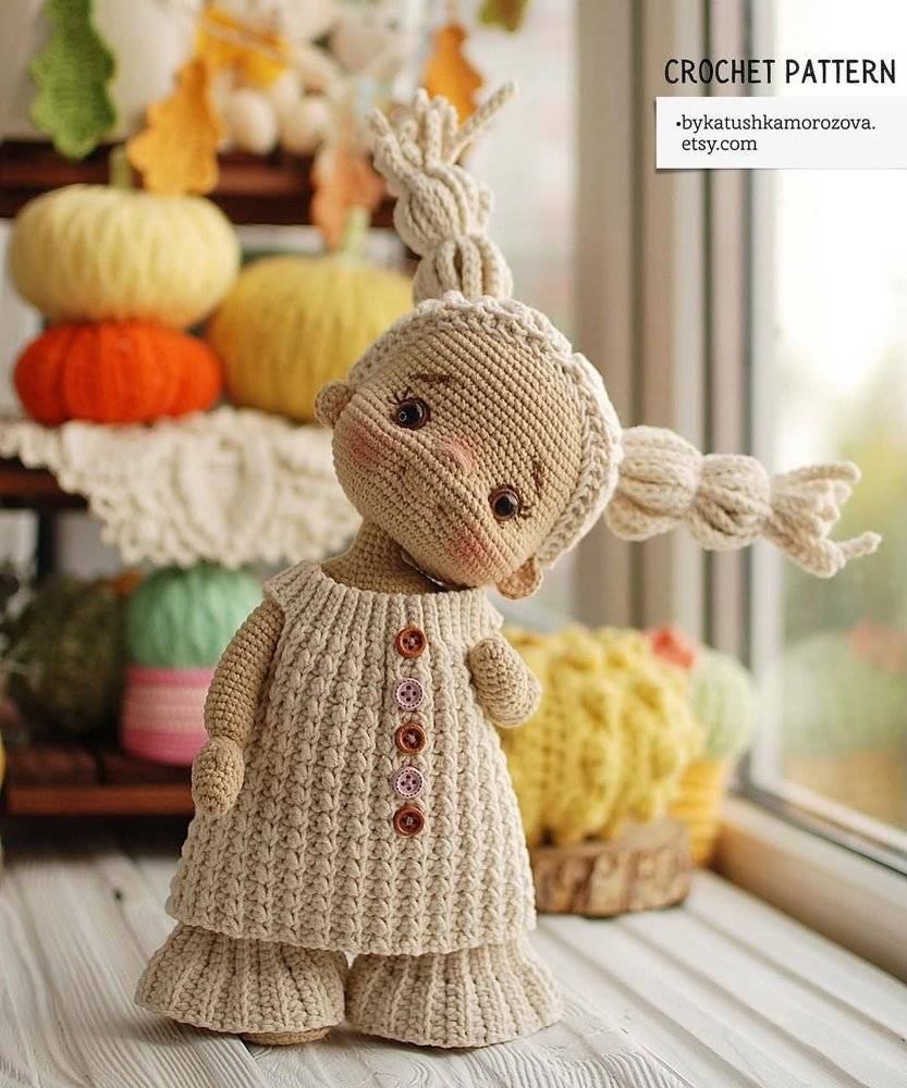 Textured Crochet Doll Dress and Bloomers Set