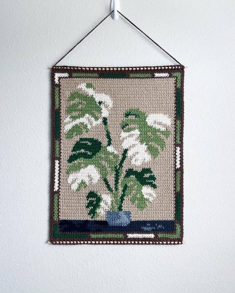 Textured Crochet Monstera Wall Hanging Art