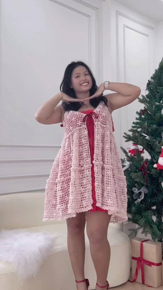Tiered Pink Crochet Baby Doll Dress