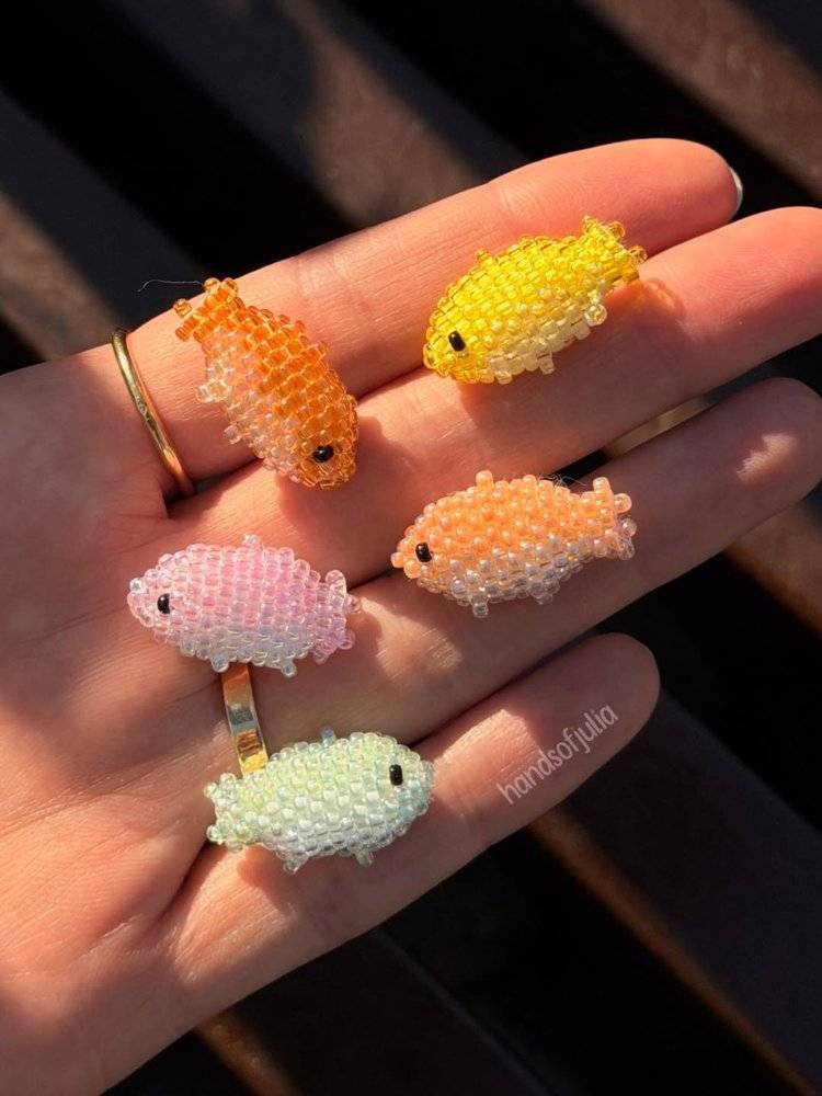 Tiny Beaded Fish Charms and Jewelry