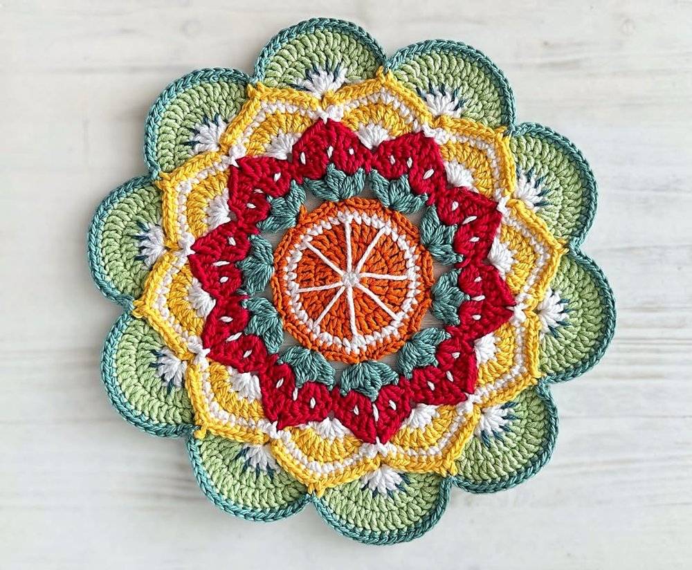 Vibrant Citrus Slice Crochet Mandala