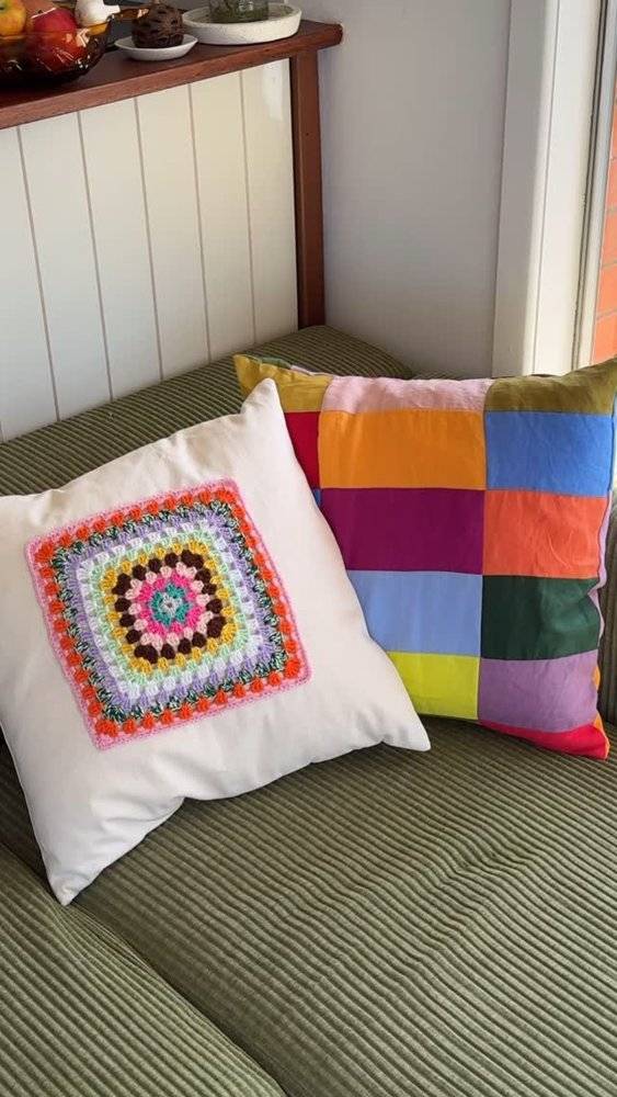 Vibrant Crochet Granny Square Pillow Accent