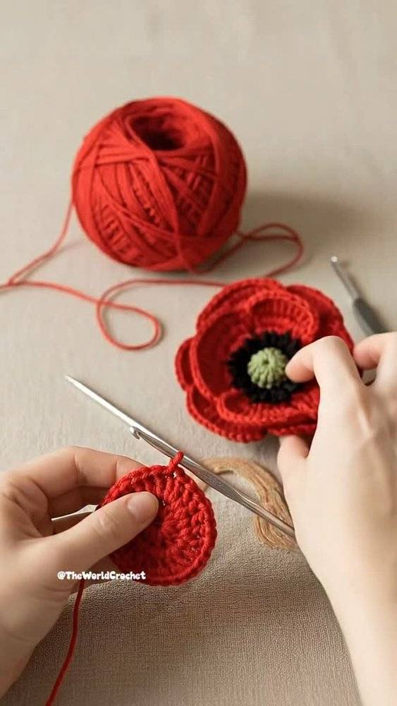 Vibrant Crochet Poppy Appliqué Craft