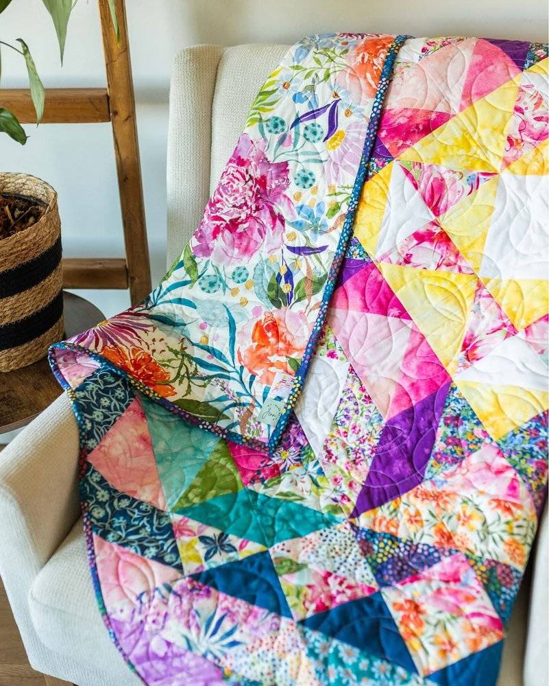 Vibrant Floral Paper Pieced Quilt