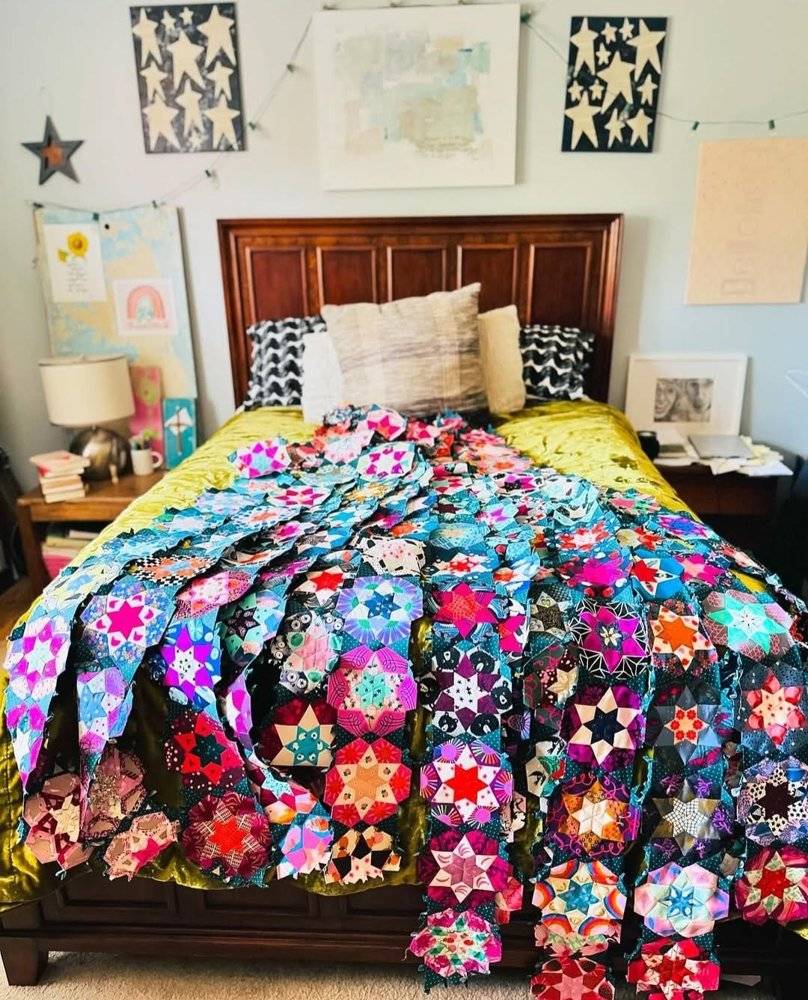 Vibrant Geometric Star Paper Pieced Quilt