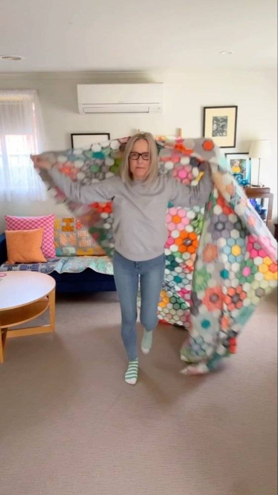Vibrant Hexagon Paper Pieced Quilt