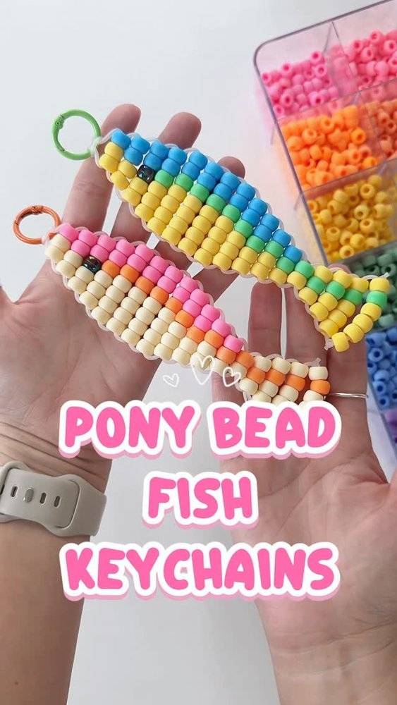 Vibrant Pony Bead Fish Keychains