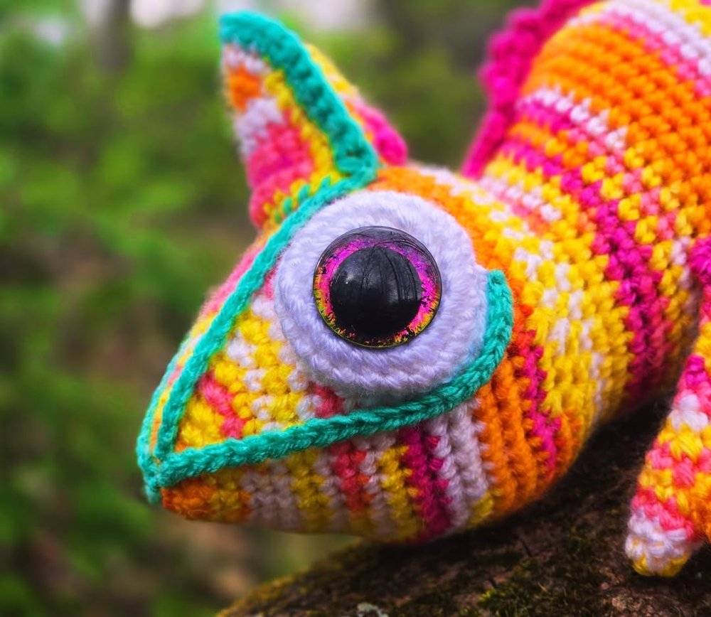 Vibrant Rainbow Chameleon Crochet Plushie