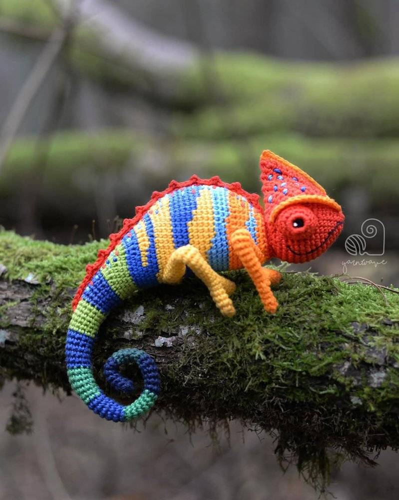 Vibrant Striped Crochet Chameleon