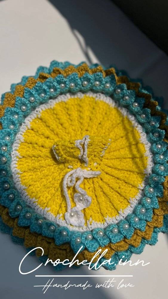 Vibrant Yellow Crochet Deity Dress with Pearl Embellishments