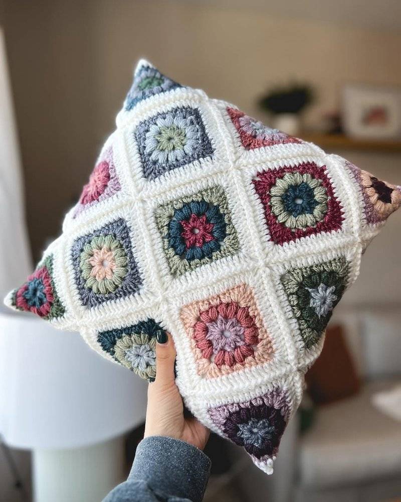 21 Crochet Pillow Patterns Vintage-Inspired Granny Square Crochet Pillow