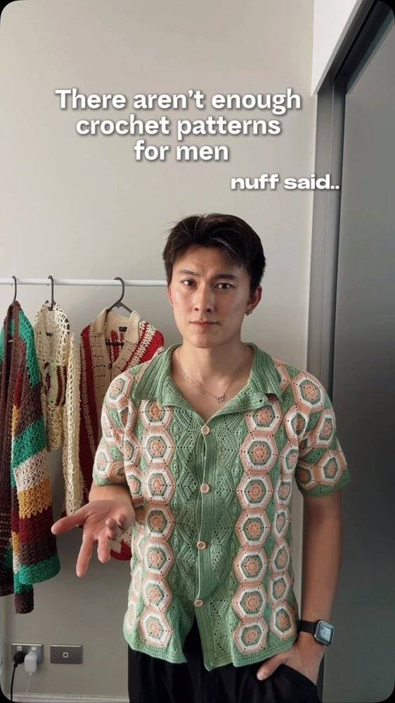 Vintage Crochet Geometric Button-Up Shirt