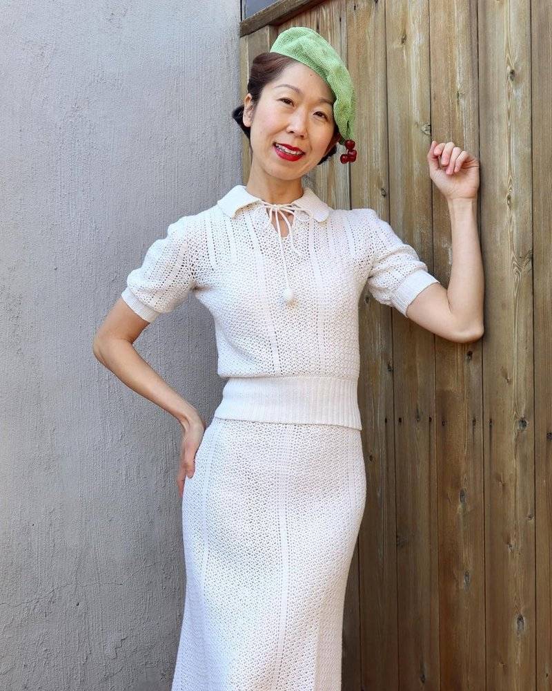 Vintage Crochet Knit Top and Skirt Set