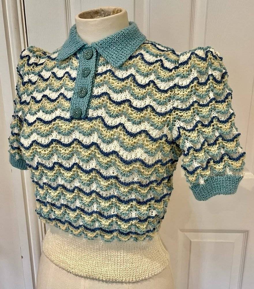 Vintage Ripple Collar Crochet Polo Shirt