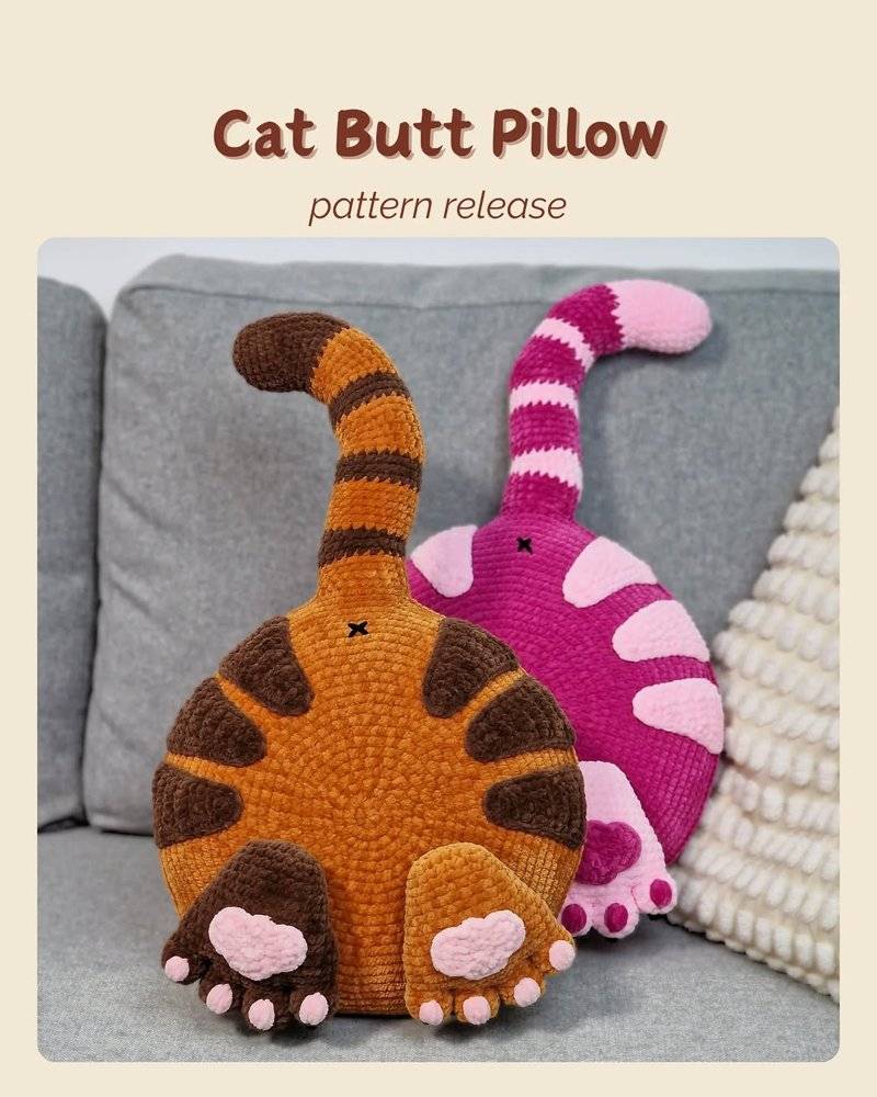 21 Crochet Pillow Patterns Whimsical Cat Butt Crochet Pillow Pattern