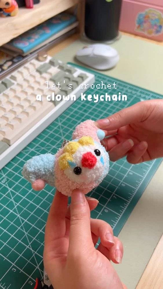 Whimsical Crochet Clown Keychain