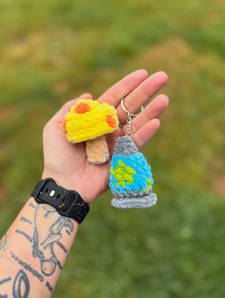 Whimsical Crochet Mushroom and Earth Keychains
