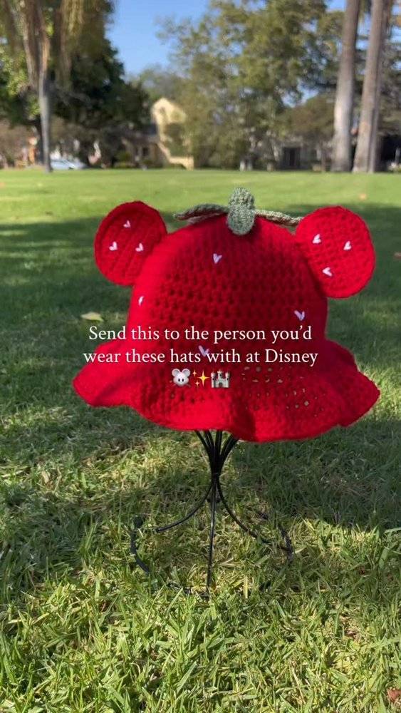 Whimsical Crochet Strawberry Mickey Mouse Ears Hat