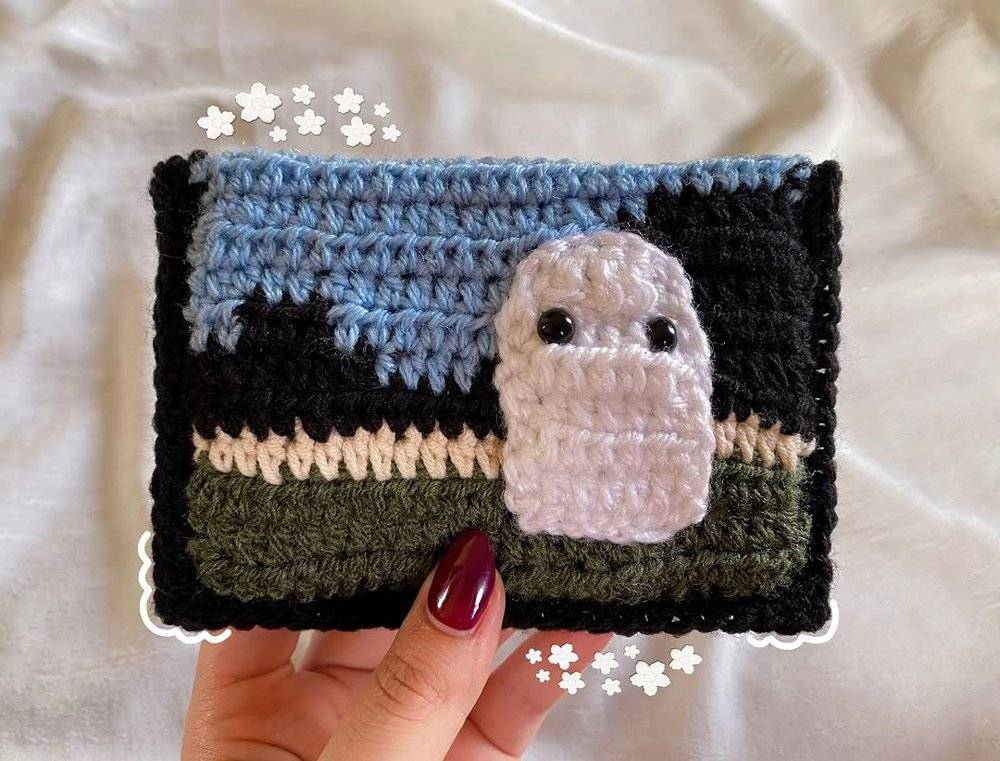 Whimsical Ghost Landscape Crochet Card Holder
