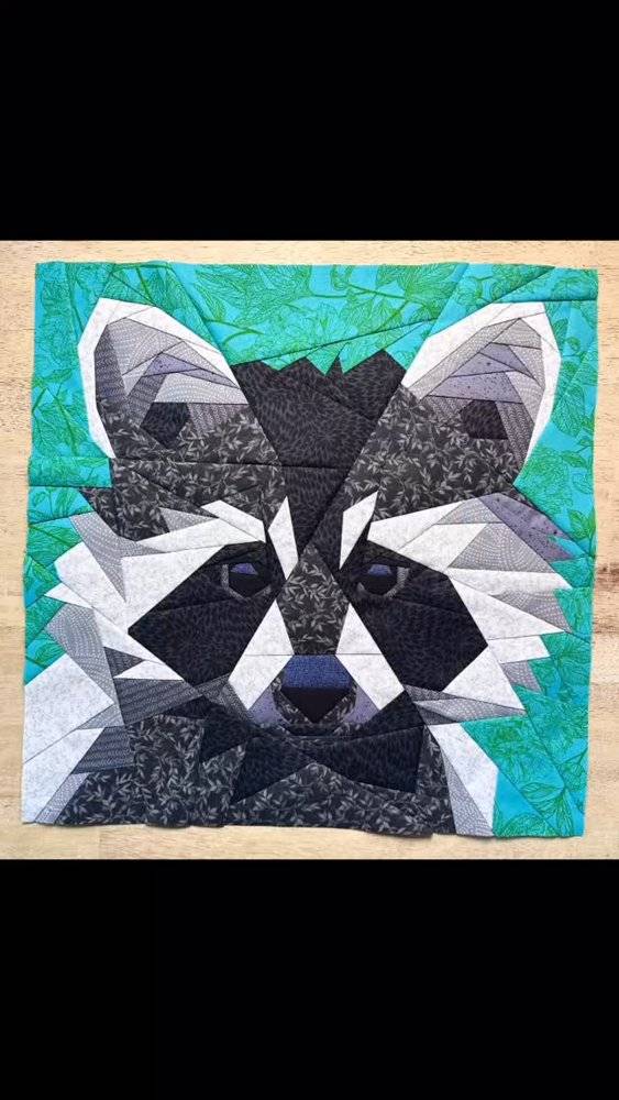 Whimsical Raccoon Paper Piecing Quilt Block