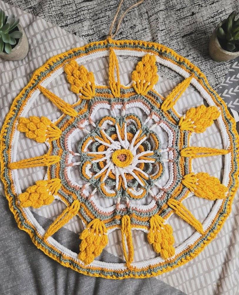 Yellow and Grey Crochet Mandala Wall Hanging