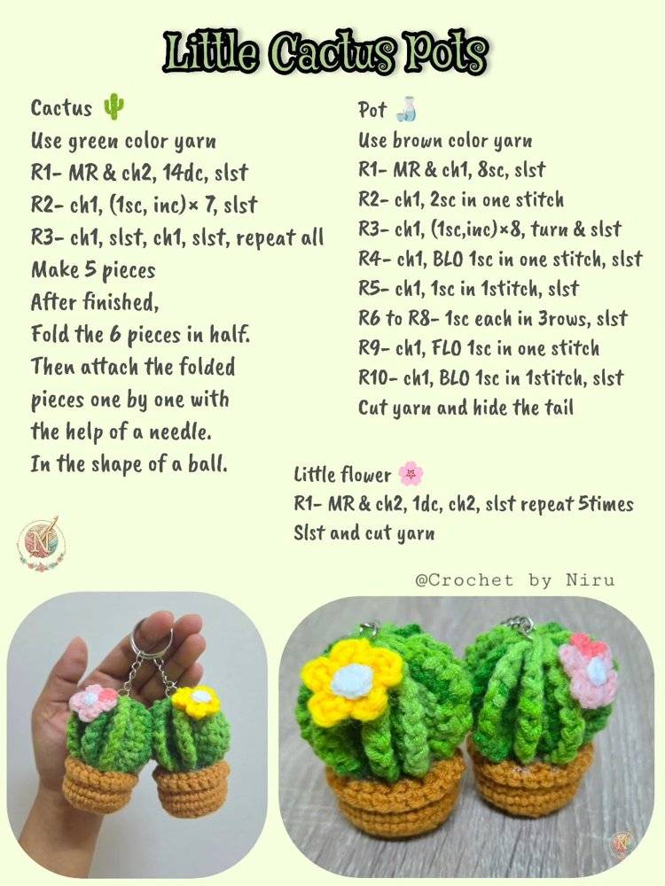 Amigurumi Cactus Pot Keychain Project