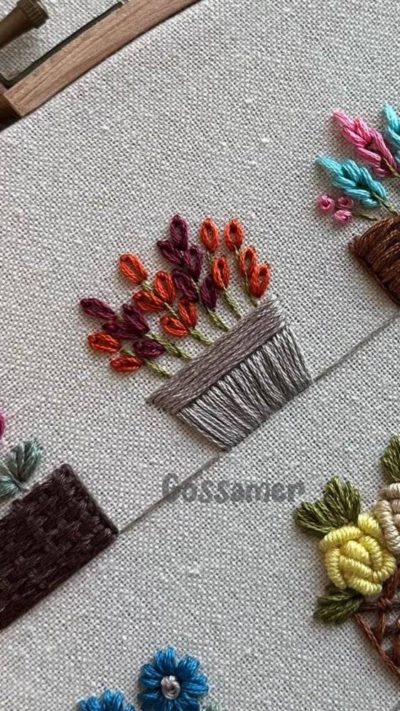 Autumnal Embroidered Flower Pot Decor