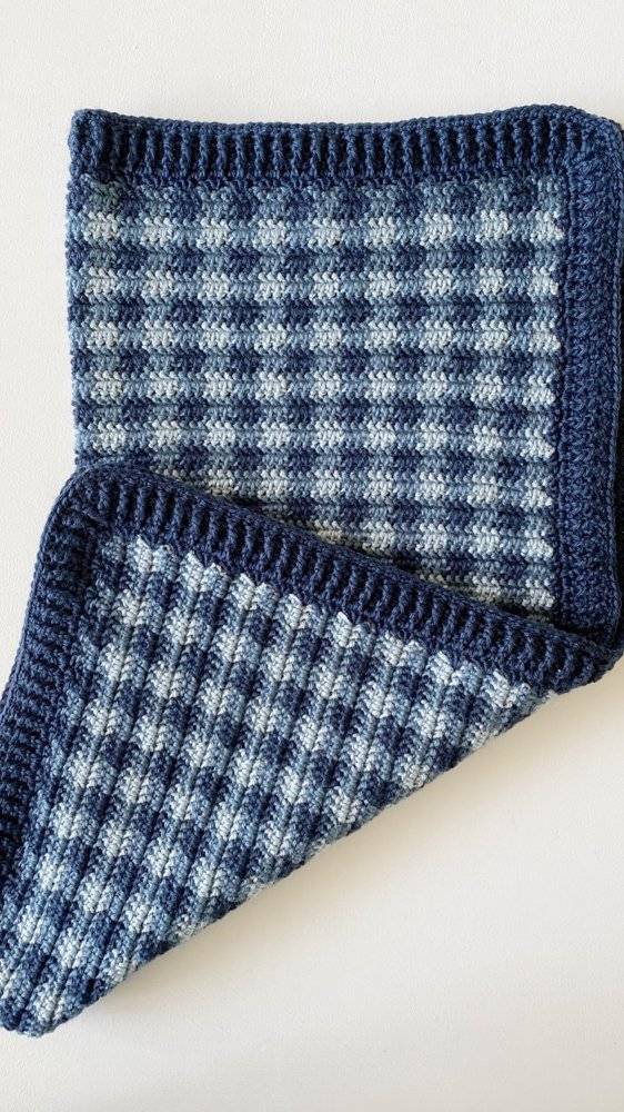 Blue Ombre Gingham Crochet Blanket