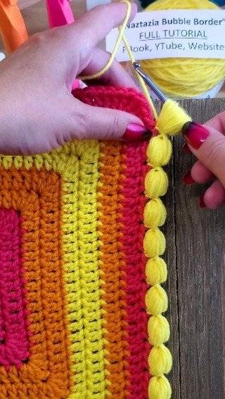 Bright Crochet Striped Blanket with Bubble Stitch Border