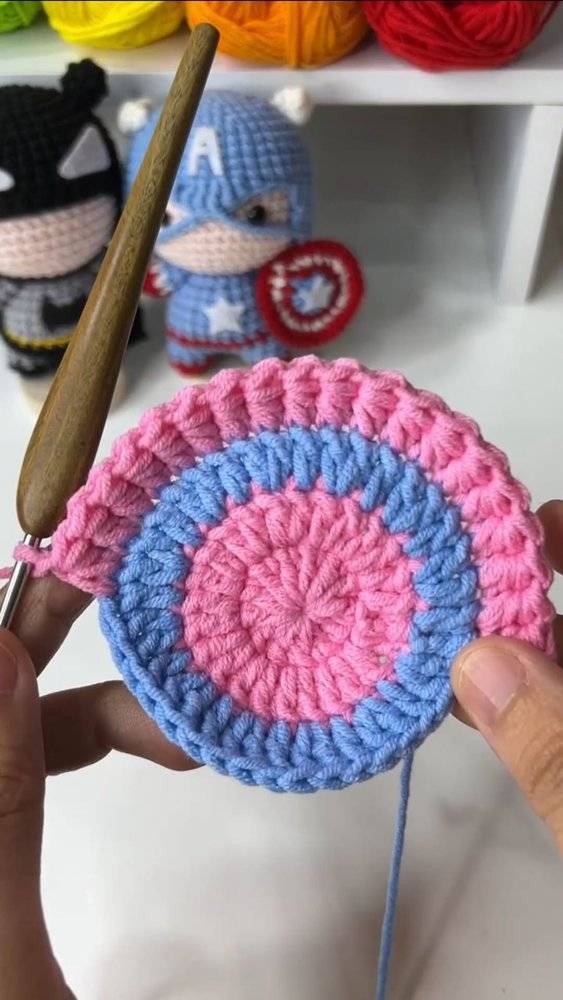 Bright Pink and Blue Crochet Round Motif Project