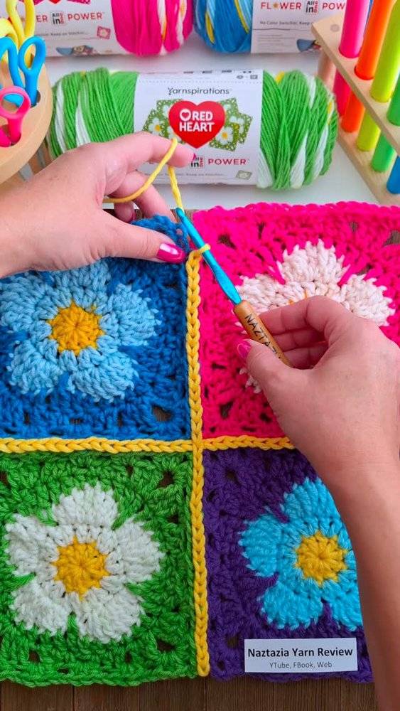 Brightly Colored Crochet Daisy Granny Squares